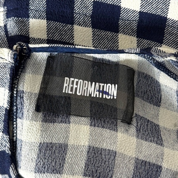 REFORMATION Gingham Plaid Check Crewneck Long Sleeve Back Keyhole Crop Top XS - Picture 5 of 6